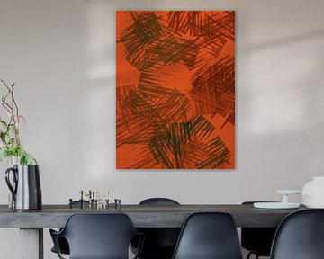 Art d'inspiration rétro dans les couleurs vives terracotta, marron, olive et vert camouflage II sur Dina Dankers