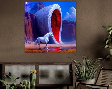 White horse at the Alien Portal by A.D. Digital ART