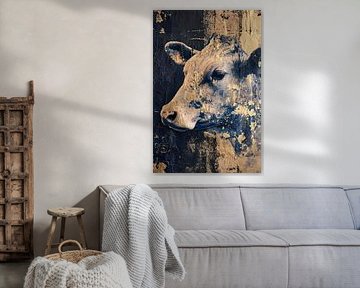 Gold & Blau - Minimalistische Kuh