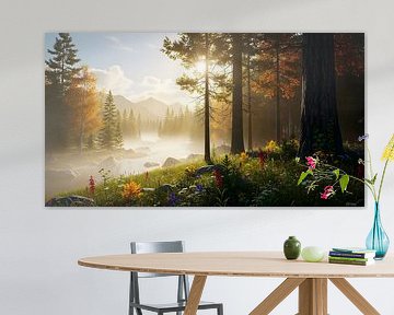 Sérénité d'une forêt dorée - Paysage naturel tranquille sur RahaLune Artspace