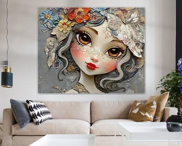 Big-eyed girl | Dreamy girl with big eyes von Blickfänger Gemälde