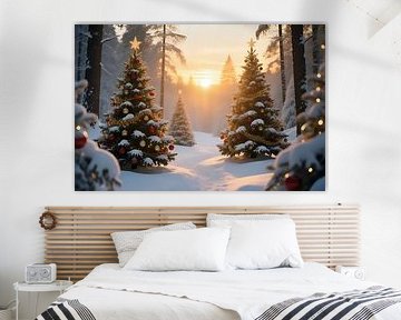 Forêt d'hiver magique au crépuscule