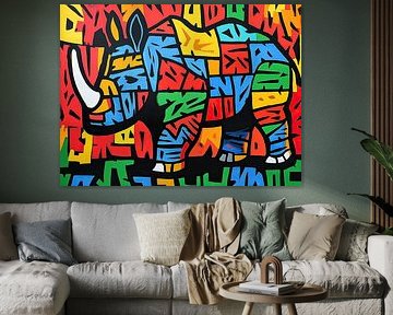 Rhinoceros Art | Bright Rhinoceros with Letters by ARTEO Paintings