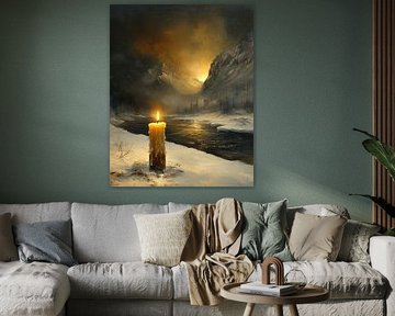 Bougie au bord de la rivière, nuit d'hiver sur Peinture Abstraite