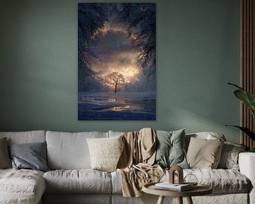 Baum im goldenen Winterlicht bei Sonnenuntergang von Eva Lee