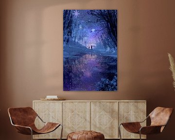 Winterspaziergang in violettem Glanz mit Schneeflocken von Eva Lee