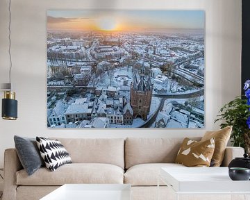 Das alte Tor von Zwolle Sassenpoort an einem kalten Wintermorgen von Sjoerd van der Wal Fotografie