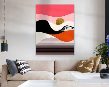 Mid-Century Modern Abstract.  Bauhaus-Stil mit Gold-Akzent.