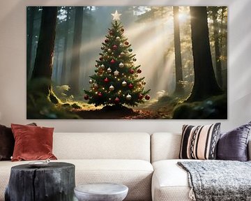 Forêt de Noël au coucher du soleil