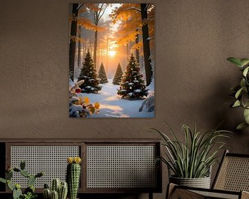 Crépuscule paisible dans la forêt de Noël