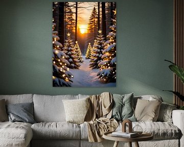 Sentier forestier festif au crépuscule