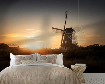 Molen De Zaandplatte in gouden zonsondergang