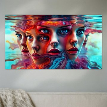 Five faces of a woman - between surfacing and sinking, a flowing reflection of the same identity in the realm of water, light and dream