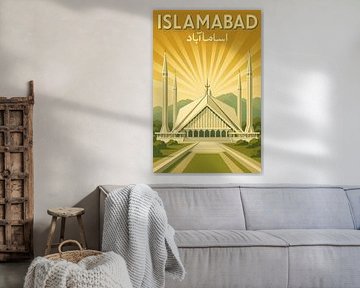 Islamabad Faisal Moschee Kunstdruck - Moderne Architektur & Margalla Hills
