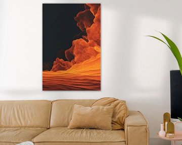 Flammes en mouvement Paysage enflammé dans une lueur abstraite