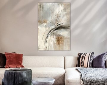 Abstract Painting - Beige Taupe Japandi Line Art