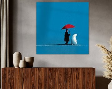 The Man with the Red Umbrella and his Polar Bear by Karina Brouwer