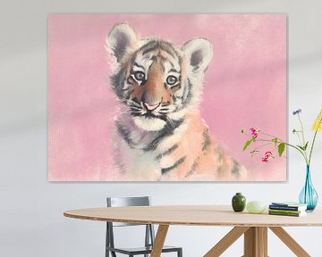 Young tiger on pink by Niklas Maximilian