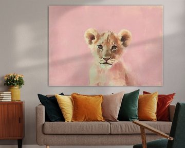 Young lion on pink by Niklas Maximilian