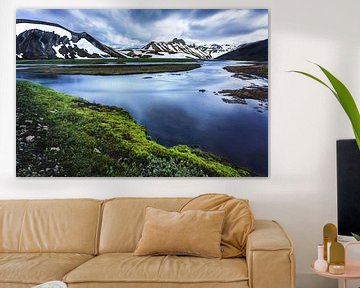 IJslands landschap met water, bergen en mos van Yvette Baur