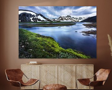 IJslands landschap met water, bergen en mos van Yvette Baur