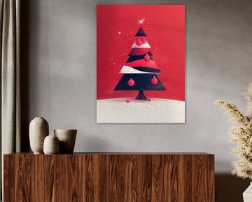 Sapin de Noël minimaliste en rouge et noir avec des accents graphiques