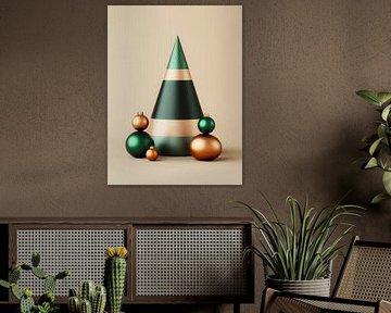 Sapin de Noël minimaliste avec des ornements verts et cuivrés pour une ambiance festive moderne