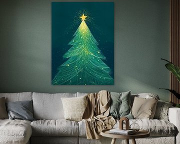 Sapin de Noël minimaliste magique avec étoile dorée brillante
