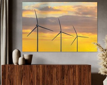 Windkraftanlagen im Windpark bei Sonnenuntergang von Sjoerd van der Wal Fotografie