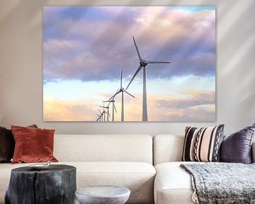 Windkraftanlagen im Windpark bei Sonnenuntergang von Sjoerd van der Wal Fotografie