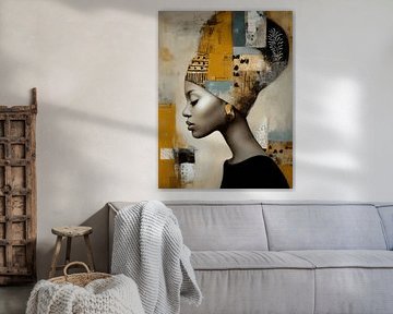 Golden Silence, abstract portret van een Afrikaanse vrouw van Studio Allee
