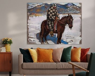 Native American te paard in de sneeuw, 1925, Akseli Gallen-Kallela