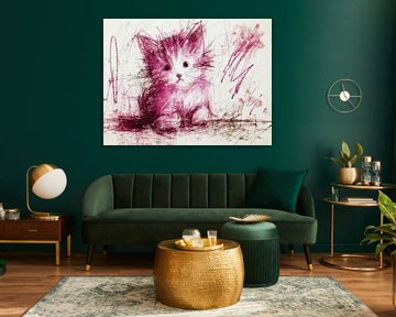 Chaton rose - Dessin d'enfant ludique, plein de couleurs et de caractère sur Dessins et peintures de Peter Pen