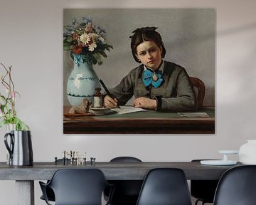 Een schrijvend meisje, 1872, Adolf von Becker