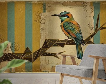 Vintage ijsvogel poster met geometrische tak