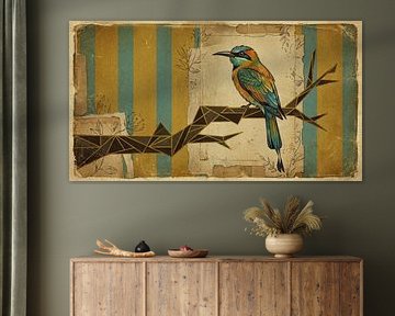 Vintage-Vogel-Poster mit geometrischem Zweig