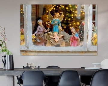 Oude kerstgroep in boerderijraam