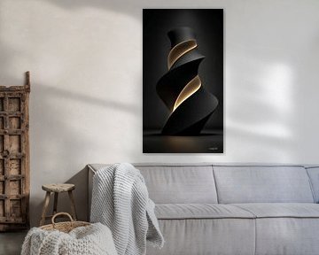 abstract zwart met zacht goud van Gelissen Artworks