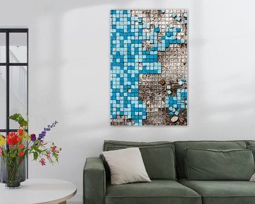 broken basin with blue small tiles