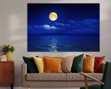 wide ocean waves horizon moon night background by Markus Gann