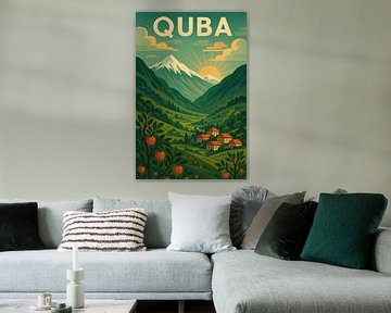Quba Azerbaijan Landscape Print – Mountains & Apple Orchard Art by Travel Shop