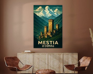 Mestia Svaneti Towers Art Print – Georgia Caucasus Mountains Poster by Travel Shop