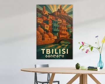 Tbilisi Old Town Vintage Poster – Narikala Fortress & Balconies Art Print by Travel Shop