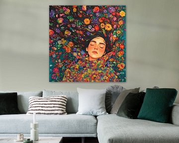 Flowers Dream | Woman in Flower Sea Dream by Eye catching paintings