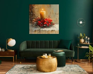 Poinsettia | Fleur rouge sur Peinture Abstraite