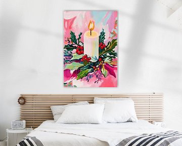 Bougie de Noël | Vibrant Holly and Candle Art