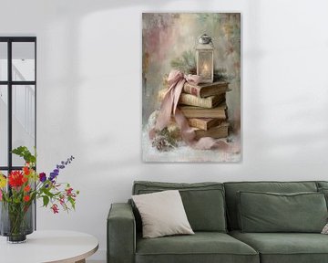 Winter Stilleven - Vintage Boeken en Lantaarn Decoratie