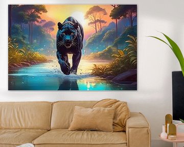 Panther in fantasy rainforest by Patricia Hofmeester