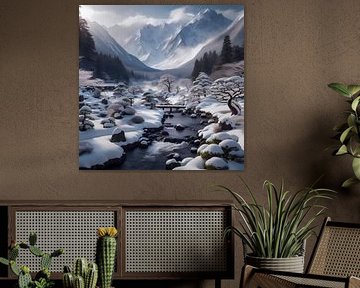 Japanse tuin met sneeuw van Tatjana Korneeva