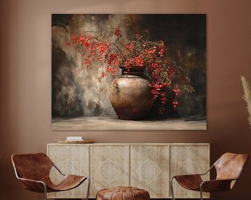 flower still life | Terracotta Vase with Blooms by Eye catching paintings